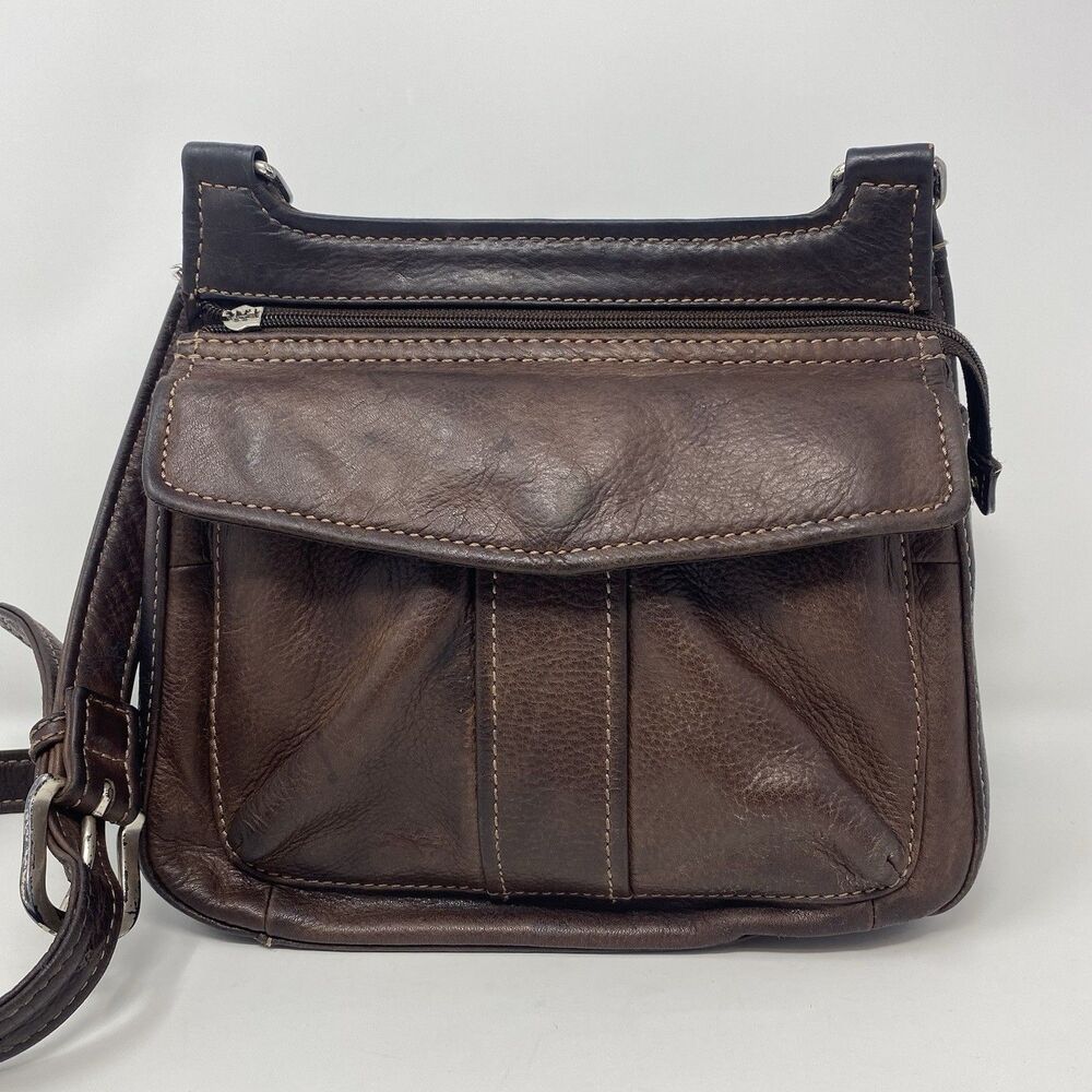 VTG Fossil 1954 Adjustable Crossbody Bag Genuine Leather Dark Brown Boho 75082*